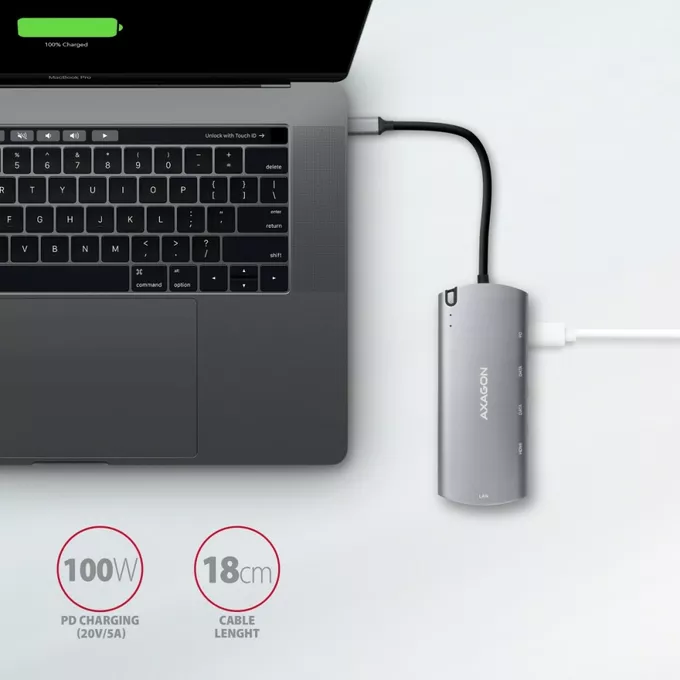 AXAGON Karta sieciowa HMC-6M2 USB-C 3.2 Gen 1 hub w. M.2 SATA + HDMI + GLAN + 2x USB-A + PD 100W