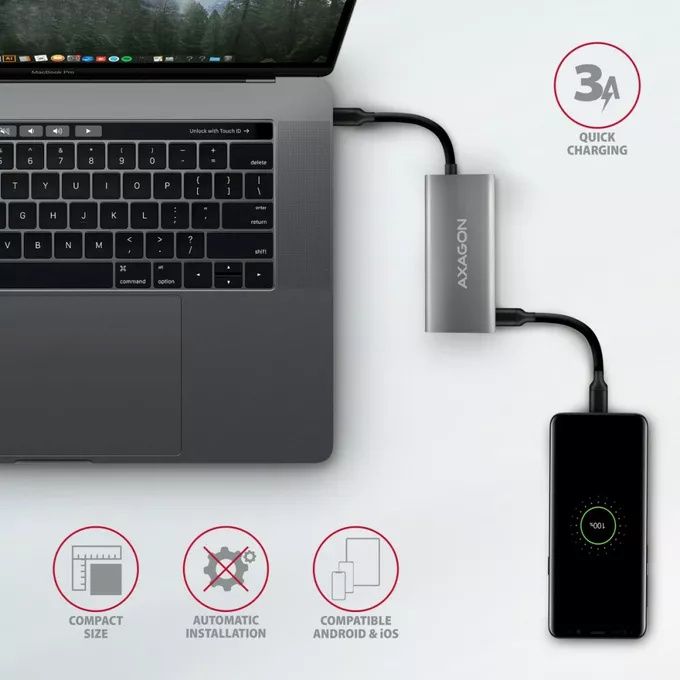 AXAGON Adapter HMC-4G2 2x USB-A + 2x USB-C, USB-C 3.2 Gen 2 10Gbps hub, 13cm USB-C kabel