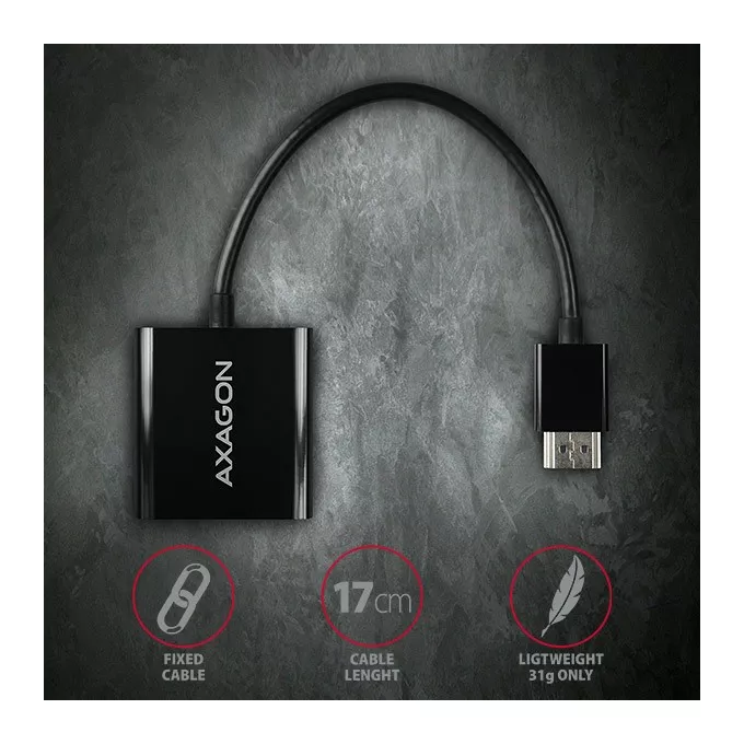 AXAGON Adapter FullHD, wyjście audio, micro USB złącze zasilania RVH-VGAN, HDMI -&gt; VGA