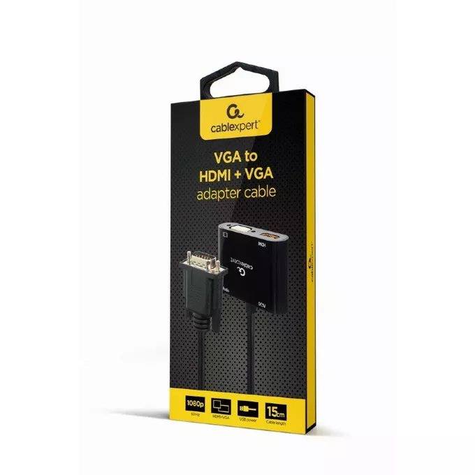 Gembird Konwerter sygnału VGA do HDMI + VGA czarny, 15 cm