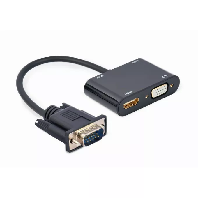 Gembird Konwerter sygnału VGA do HDMI + VGA czarny, 15 cm