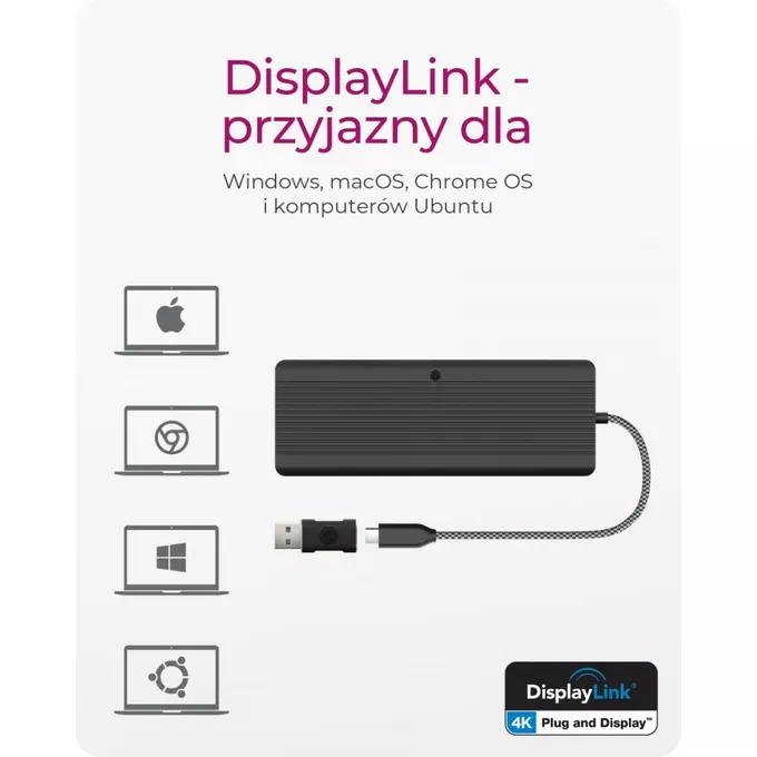 IcyBox Stacja dokująca IB-DK4080AC 9w1,2x HDMI &amp; 2x DisplayPoprt,USB,Headset   combo, LAN, Power delivery up to 100W