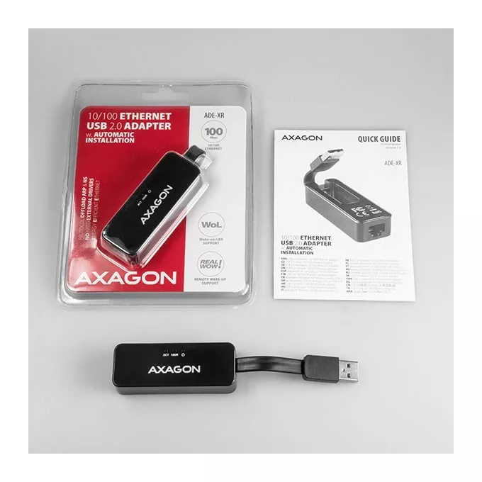 AXAGON ADE-XR Karta sieciowa Fast Ethernet adapter, USB2.0, instalacja automatyczna