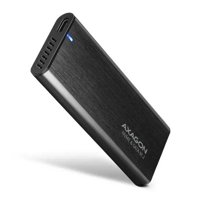 AXAGON EEM2-SB2 Obudowa zewnętrzna aluminiowa bezśrubowa USB-C 3.2 Gen 2 - M.2 NVMe / SATA SSD 30-80mm ALU pudełko czarne + USB-A - USB-C redukcja