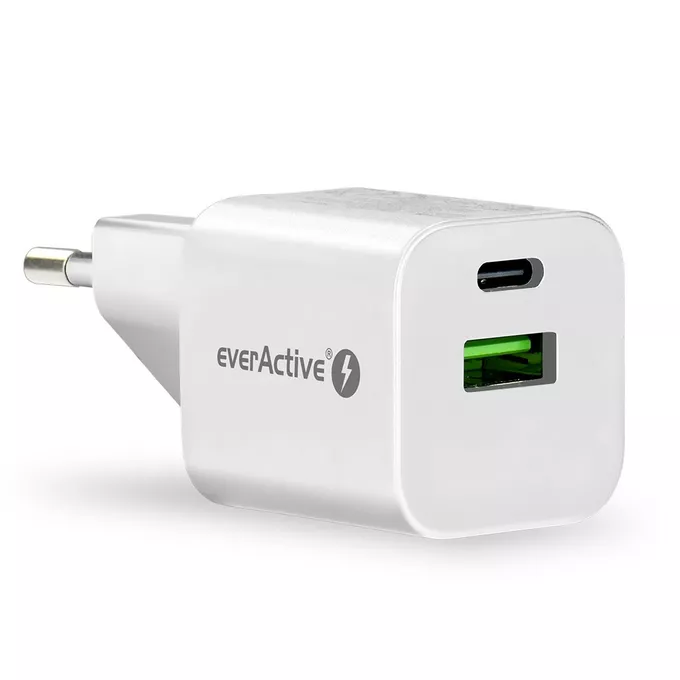 everActive Ładowarka USB/USB-C QC3.0 30W technologia GaN Biała