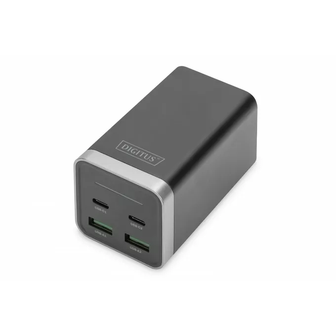 Digitus Ładowarka sieciowa uniwersalna, zasilacz GaN, 4 porty 2x USB-C 2x USB-A PD 3.0 65W Czarna