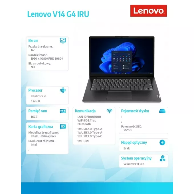 Lenovo V14 G4 W11Pro i5-13420H 16GB 512GB INT 14.0 FHD 3YRS OS