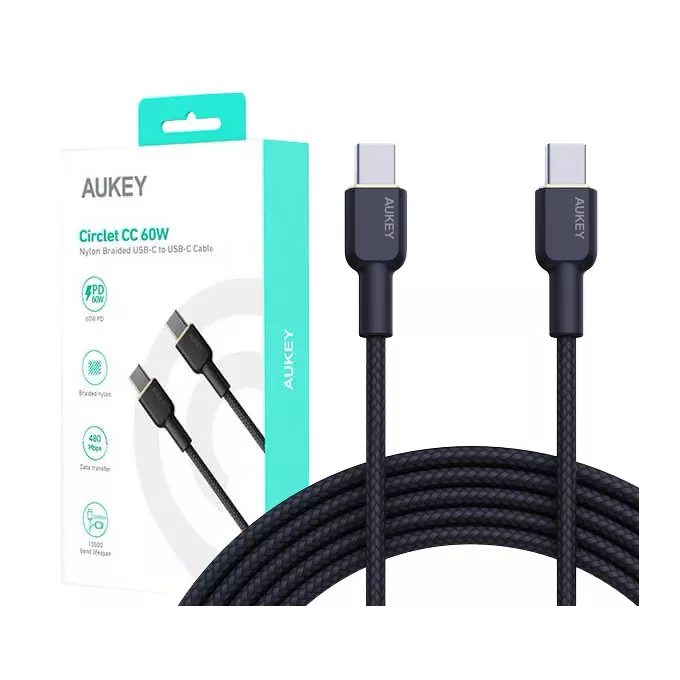 AUKEY CB-NCC1 nylonowy kabel USB C - USB C | 1m | 3A | 60W PD | 20V