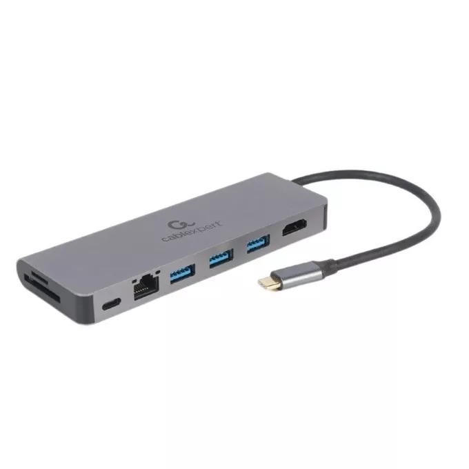 Gembird Hub USB-C do HDMI 1xUSB-C GbE 2xUSB-A Card PD