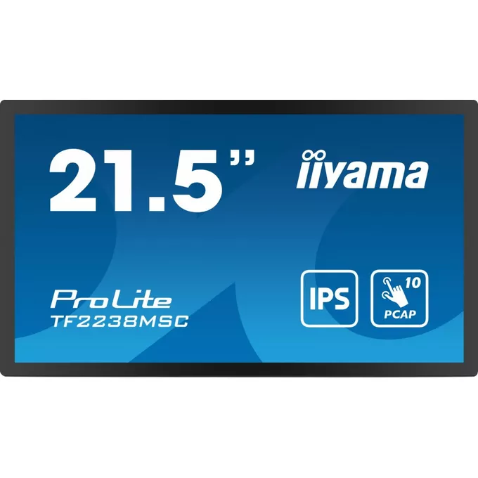 IIYAMA Monitor wielkoformatowy 21.5 cala TF2238MSC-B1 IPS,FHD,DP,HDMI,2x2W,2xUSB,600(cd/m2),  10pkt.7H,IP1X(Front),Pion/Poziom