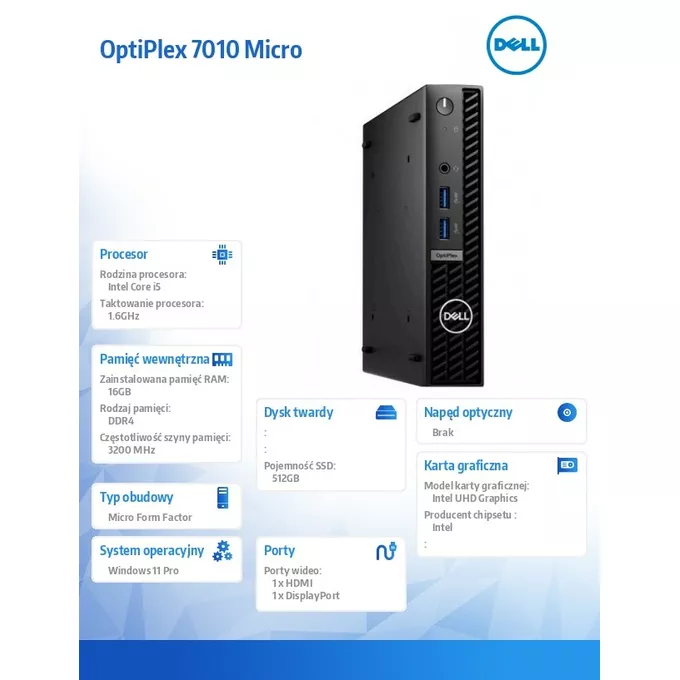 Dell Komputer Optiplex MFF/Core i5-13500T/16GB/512GB SSD/Integrated/WLAN + BT/Kb/Mouse/W11Pro