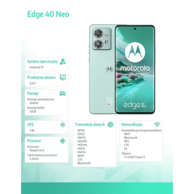 Motorola Smartfon Edge 40 Neo 12/256 GB Miętowy