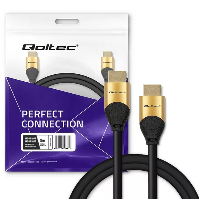 Qoltec Kabel HDMI v2.1 Ultra High Speed 8K | 60Hz | 26AWG | 5m Złoty