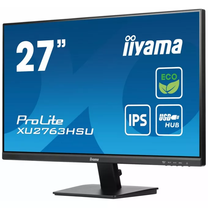 IIYAMA Monitor 27 cali ProLite XU2763HSU-B1 IPS,100HZ,ECO,3ms,SLIM,HDMI,DP,2x USB3.2 TCO,EPEAT