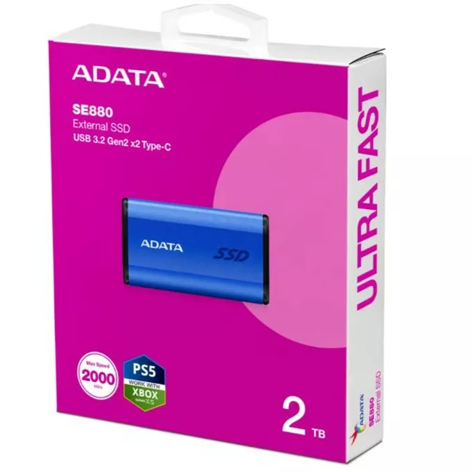 Adata Dysk zewnętrzny SSD SE880 2TB USB3.2A/C Gen2x2 Niebieski