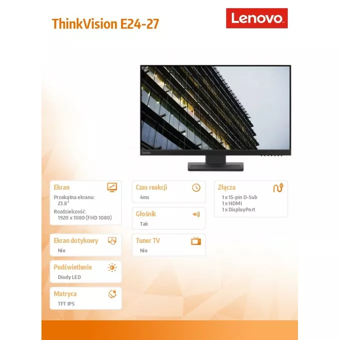 Lenovo Monitor 23.8 ThinkVision E24-27 WLED LCD 62B6MZR3EU