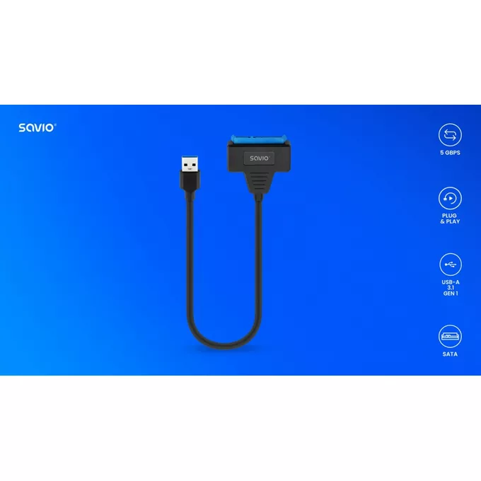 Savio Adapter USB-C 3.1 Gen 1 (M) - SATA (F) do dysków 2.5 cala , AK-68