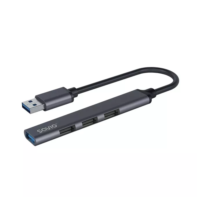 Savio Hub 4 porty USB-A - 3 x USB-A 2.0, 1 x USB-A 3.0, 5 Gbps, Aluminium, AK-70