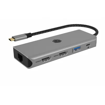 IcyBox Stacja dokująca IB-DK4012-CPD 9w1, 2x HDMI, 4K60Hz, 3xUSB, 100W PD,LAN, Czytnik kart