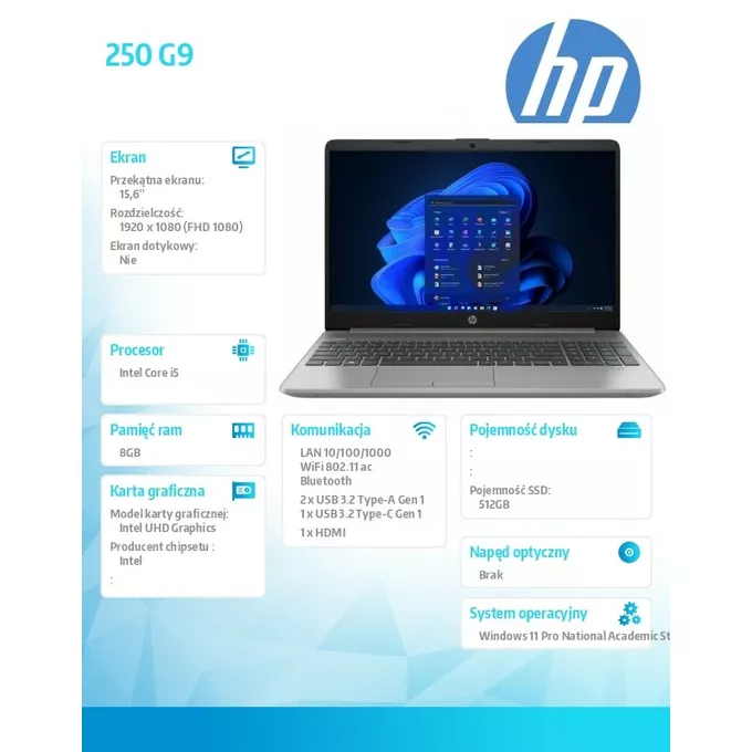 HP Notebook 250 G9 i5-1235U EDU 512GB/8GB/W11P 3Y 8X8X0ES