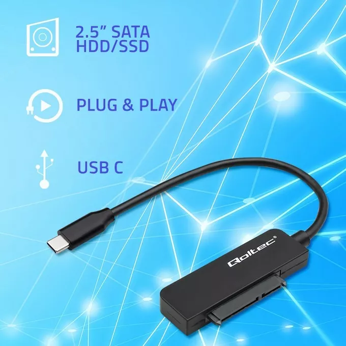 Qoltec Adapter SATA | Przejściówka na dysk SSD HDD 2.5&quot; | USB-C | Super speed 5Gb/s | 2TB