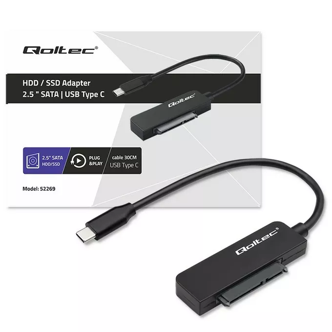 Qoltec Adapter SATA | Przejściówka na dysk SSD HDD 2.5&quot; | USB-C | Super speed 5Gb/s | 2TB