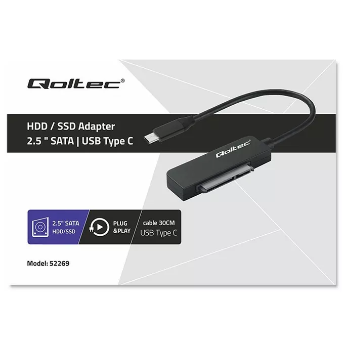 Qoltec Adapter SATA | Przejściówka na dysk SSD HDD 2.5&quot; | USB-C | Super speed 5Gb/s | 2TB