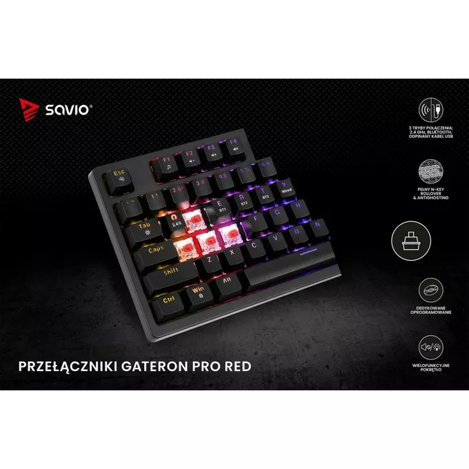 Savio Klawiatura mechaniczna bezprzewodowa PHENIX Gateron Red Pro, ABS