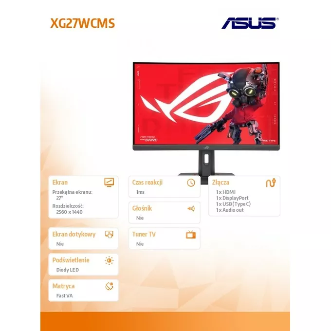 Asus Monitor 27 cali XG27WCMS ROG FHD 280Hz HDMI