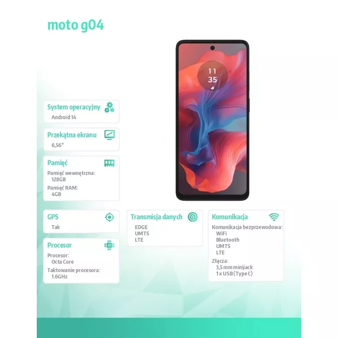 Motorola Smartfon moto G04 4/128GB Grafitowy