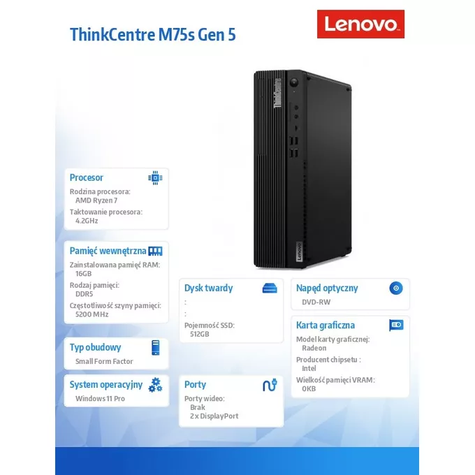 Lenovo Komputer ThinkCentre M75s G5 SFF 12TA0006PB W11Pro8700G/16GB/512GB/AMD Radeon/DVD/3YRS OS