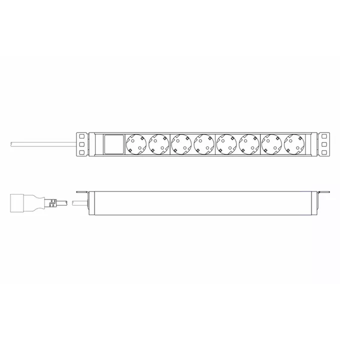 Digitus Listwa zasilająca PDU 19&quot; Rack, 8x gniazdo ze stykami ochronnymi unischuko 16A/230V, 1x wtyczka IEC C20, 16A, przewód zasilający 2 m, Aluminiowa