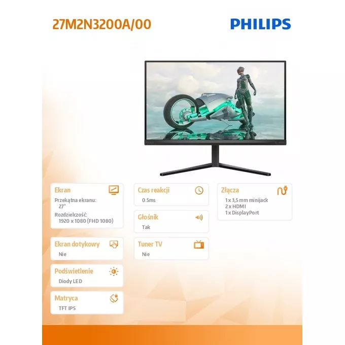 Philips Monitor 27M2N3200A 27 cali IPS 180Hz HDMIx2 DP Pivot Głośniki