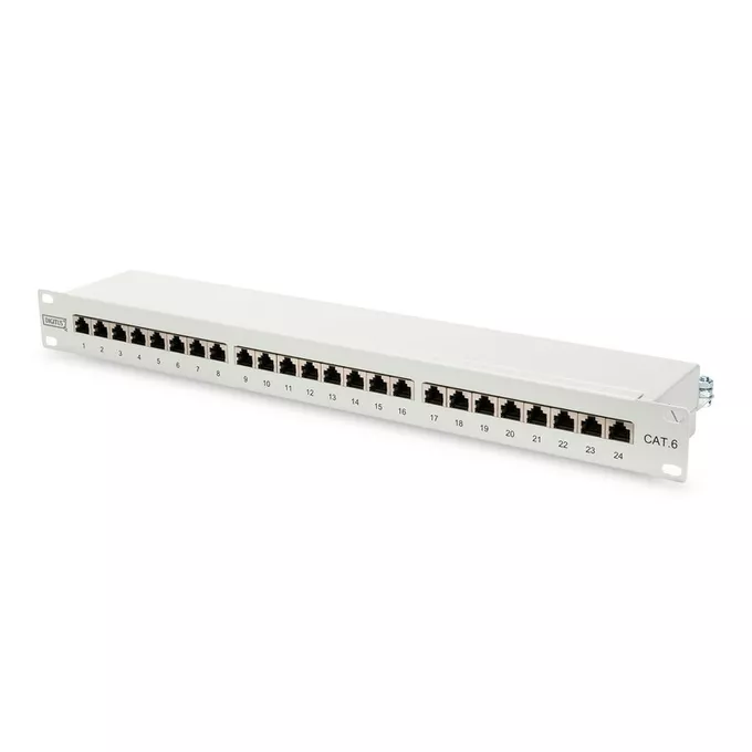 Digitus Patch panel 19&quot; 24 porty, kat.6, S/FTP, 1U, wspornik kablowy, szary (kompletny)