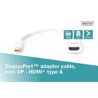 Digitus Kabel adapter Displayport 1080p 60Hz FHD Typ miniDP/HDMI A M/Ż biały 0,15m