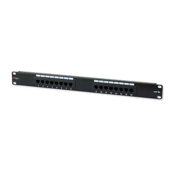 Techly Patch panel 1U UTP 16xR J45 Cat.5e, czarny