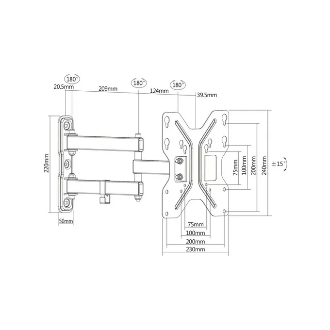 Digitus Uchwyt ścienny pojedynczy, 1xLCD, max. 42&quot;, max. obciążenie 30kg, uchylny