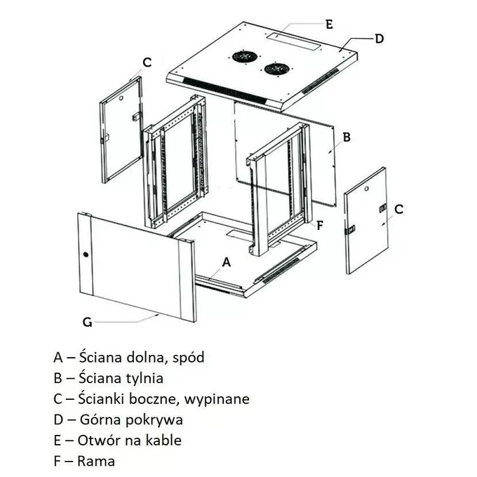 Extralink Szafka wisząca rack 9U 600x450 szara szklane drzwi