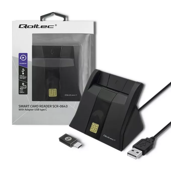 Qoltec Inteligentny czytnik chipowych kart ID | USB 2.0 | Plug&amp;play