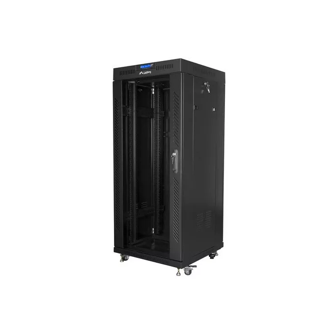 Lanberg Szafa instalacyjna rack stojąca 19 27U 600x600 czarna, drzwi szklane LCD (Flat pack)