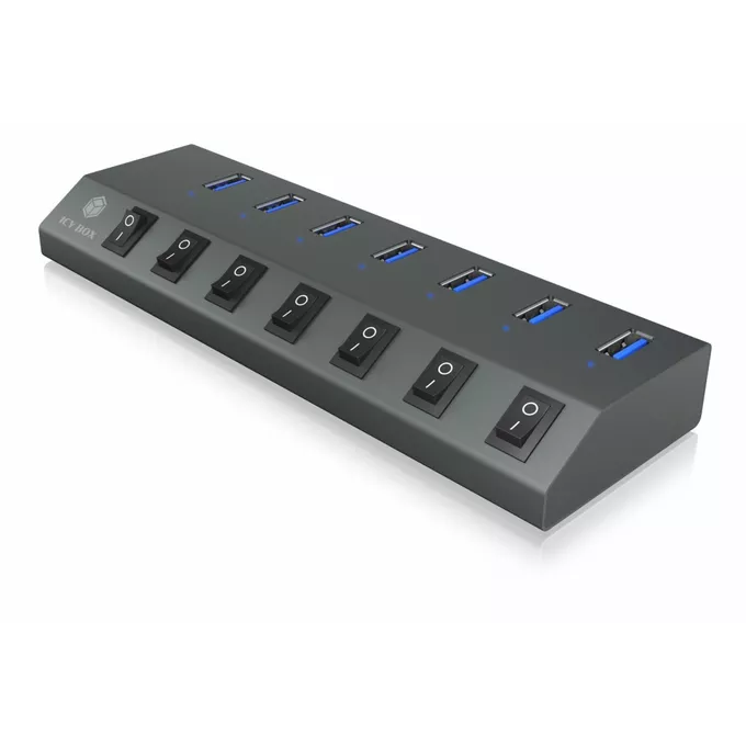 IcyBox IB-HUB1701-C3 7xUSB Type-A, włącznik/wyłącznik dla każdego USB portu