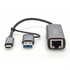 Digitus Karta sieciowa przewodowa USB 3.1 Typ C + USB A do 1x RJ45 2.5 Gigabit Ethernet 10/100/1000/2500Mbps