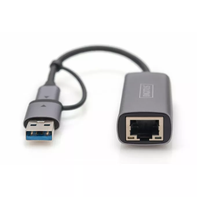 Digitus Karta sieciowa przewodowa USB 3.1 Typ C + USB A do 1x RJ45 2.5 Gigabit Ethernet 10/100/1000/2500Mbps