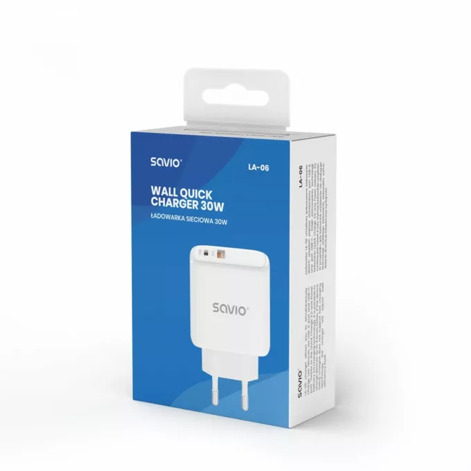 Savio Ładowarka sieciowa USB Quick Charge, Power Delivery 3.0, 30W, LA-06