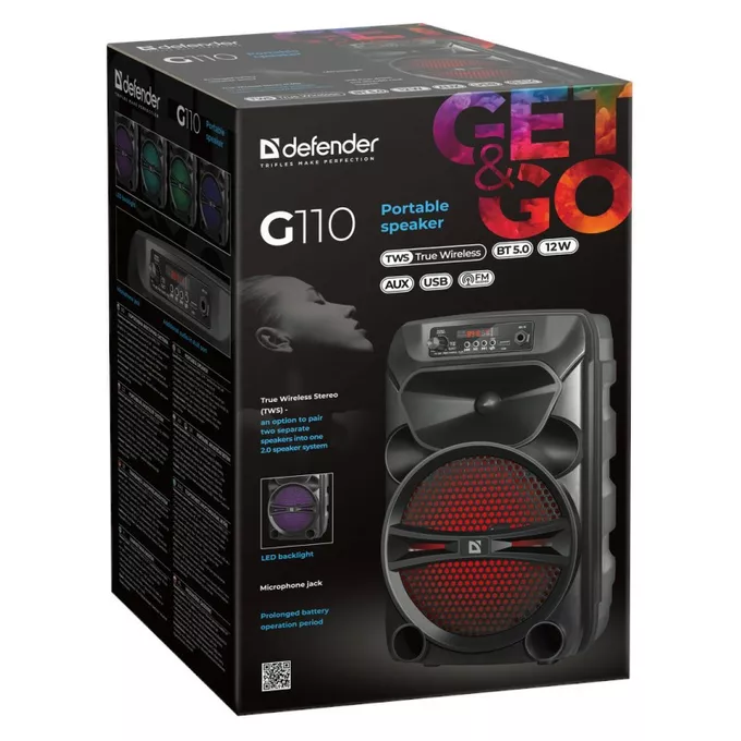 Defender Głośnik Bluetooth G110 12W LED/BT/FM/TF/USB/AUX