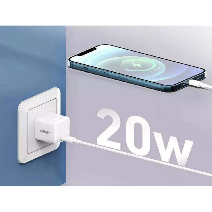 AUKEY PA-F5 OEM White Mini ładowarka sieciowa 1xUSB-C 20W PD Power Delivery