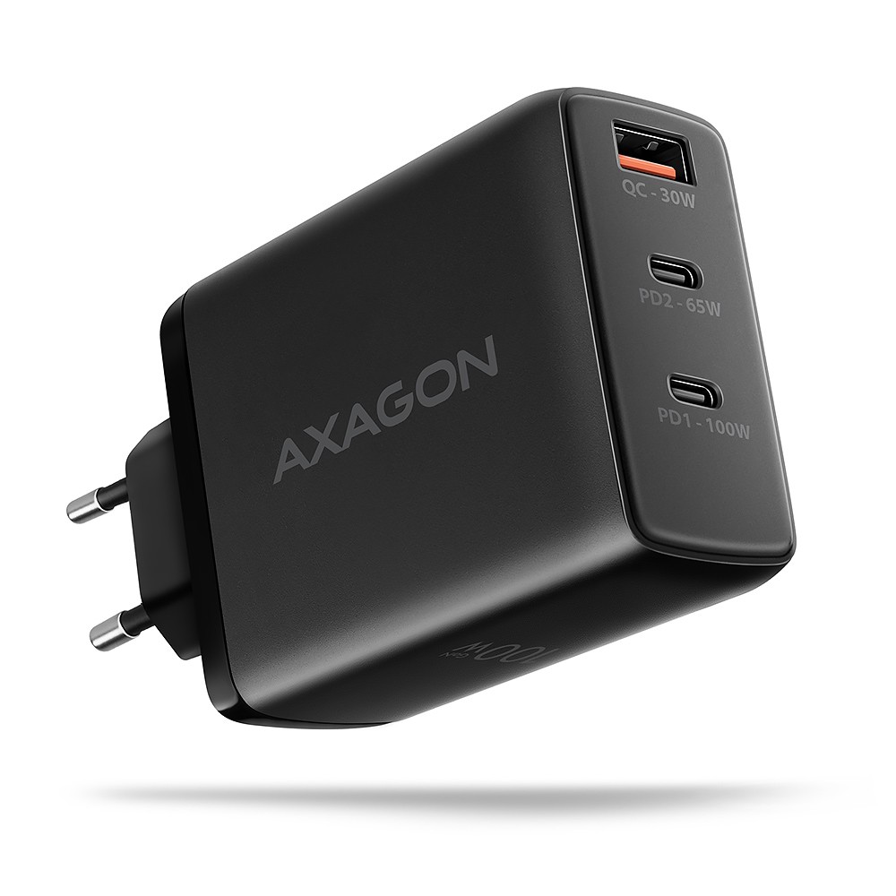Фото - Зарядний пристрій Axagon ACU-DPQ100 Ładowarka sieciowa, GaN 100W, 3x port (USB-A + dual USB 