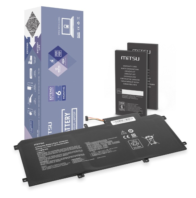 Zdjęcia - Akumulator do laptopa MITSU Bateria C31N1411 Asus Zenbook UX305 U305F U305FA UX305CA UX305FA 3610 mAh  11.55V 143181 (42 Wh)