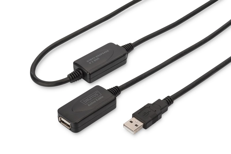 Zdjęcia - Kabel Digitus  przedłużający USB 2.0 HighSpeed Typ USB A/USB A M/Ż aktywny 20m Czarny 36169 